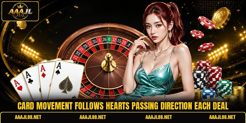 Card movement follows hearts passing direction each deal